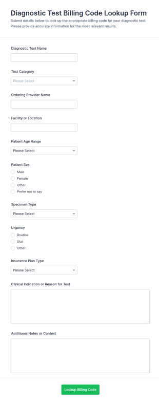 Diagnostic Test Billing Code Lookup Form Template