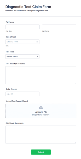 Diagnostic Test Claim Form Template