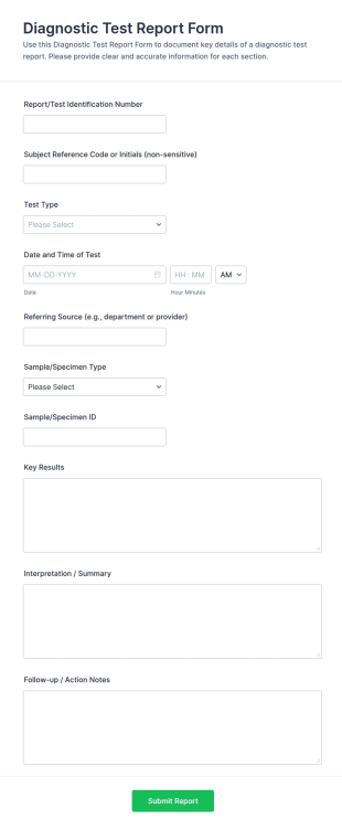 Diagnostic Test Report Form Template
