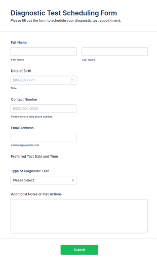 Diagnostic Test Scheduling Form Template