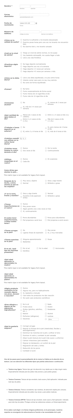 Diagnóstico Facial Online Form Template
