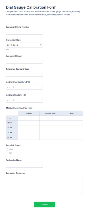 Dial Gauge Calibration Form Template