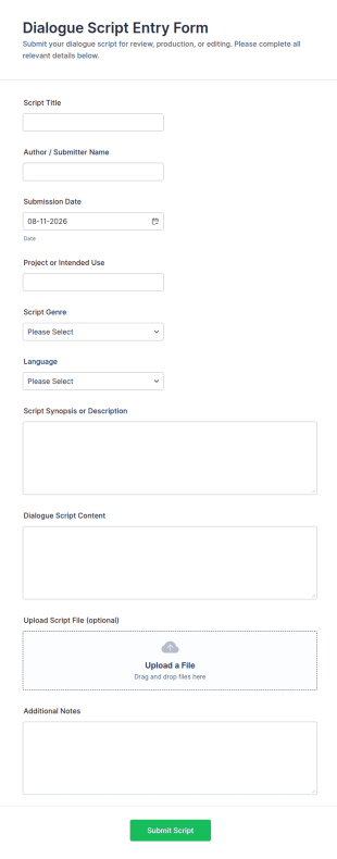 Dialogue Script Entry Form Template