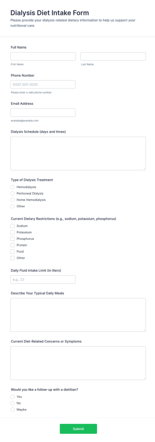 Dialysis Diet Intake Form Template