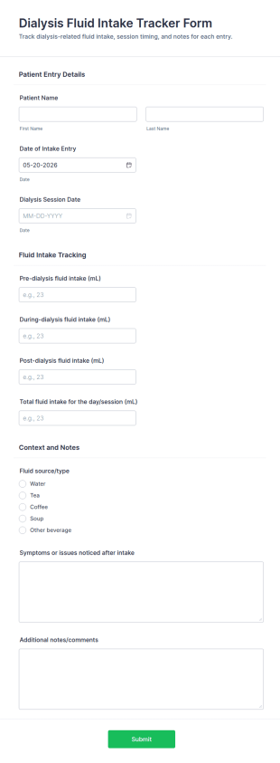 Dialysis Fluid Intake Tracker Form Template