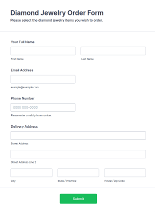 Diamond Jewelry Order Form Template