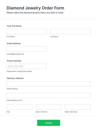 Diamond Jewelry Order Form Template
