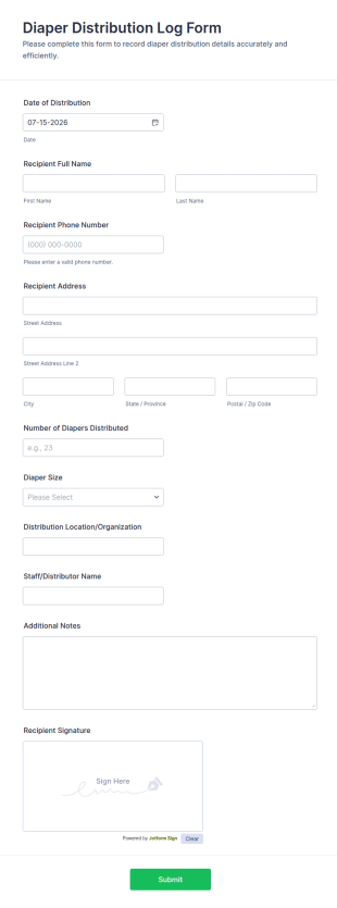 Diaper Distribution Log Form Template