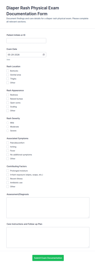 Diaper Rash Physical Exam Documentation Form Template