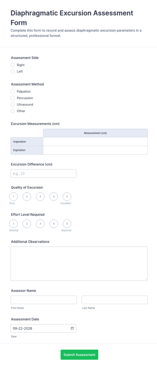 Diaphragmatic Excursion Assessment Form Template