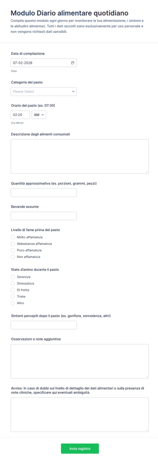 Diario Alimentare Form