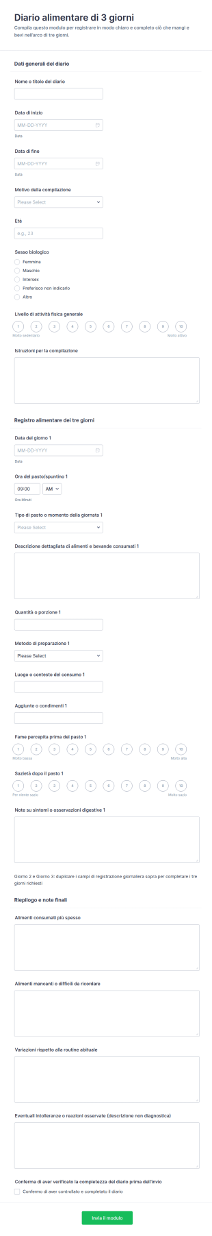Diario Alimentare Trisettimanale