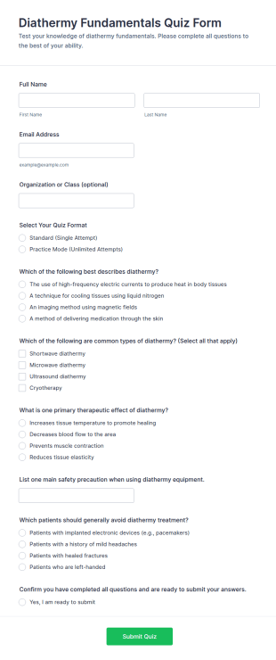 Diathermy Fundamentals Quiz Form Template