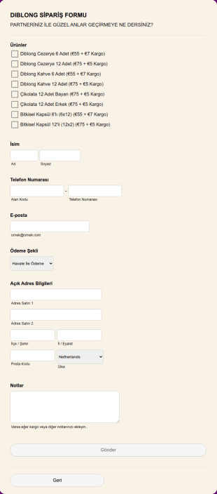 Diblong Sipariş Formu (TR) Form Şablonu