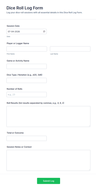 Dice Roll Log Form Template