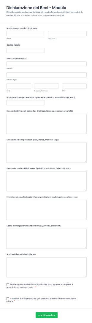 Dichiarazione Dei Beni Modulo