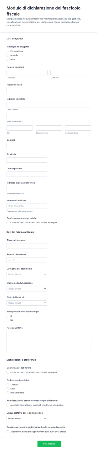 Dichiarazione Dei Dati Fiscali Form