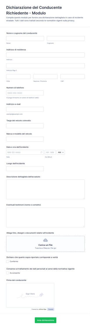Dichiarazione Del Conducente Richiedente Modulo