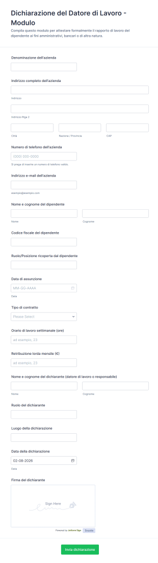 Dichiarazione Del Datore Di Lavoro Modulo