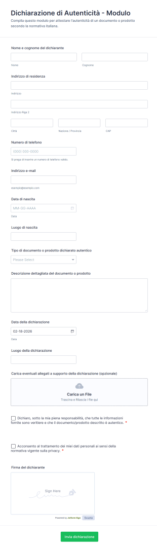 Dichiarazione Di Autenticità Modulo
