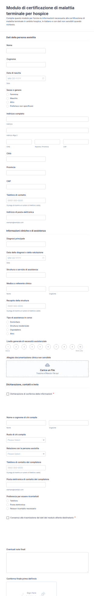 Dichiarazione Di Certificazione Di Malattia Terminale In Hospice