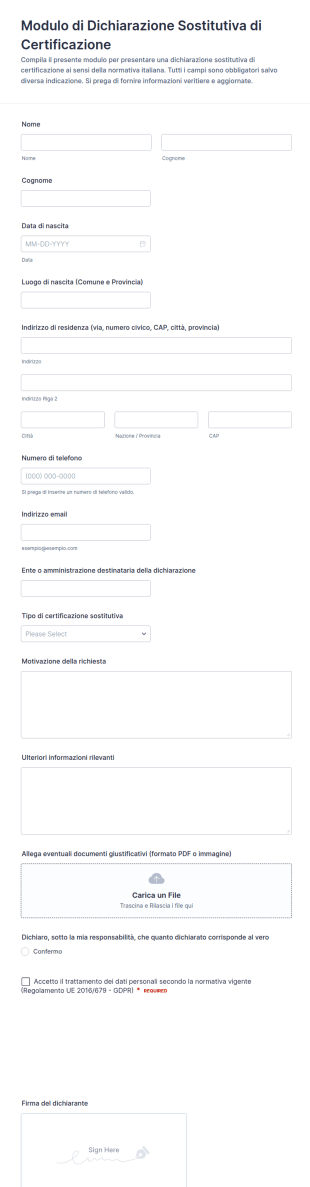 Dichiarazione Di Certificazioni Sostitutive