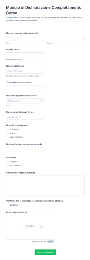 Dichiarazione Di Completamento Del Corso Form