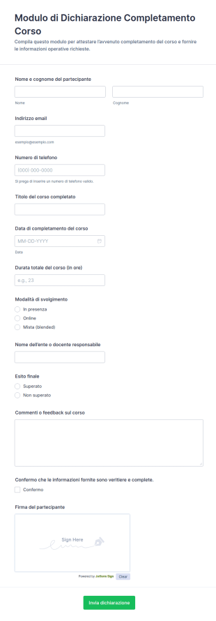 Dichiarazione Di Completamento Del Corso Form