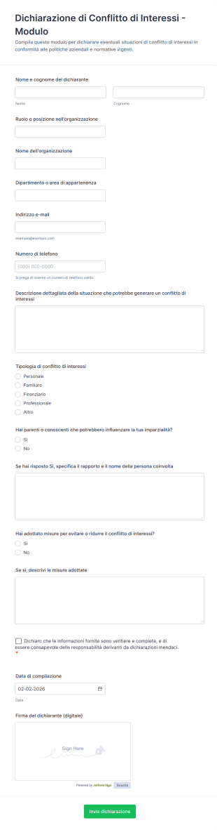 Dichiarazione Di Conflitto Di Interessi Modulo