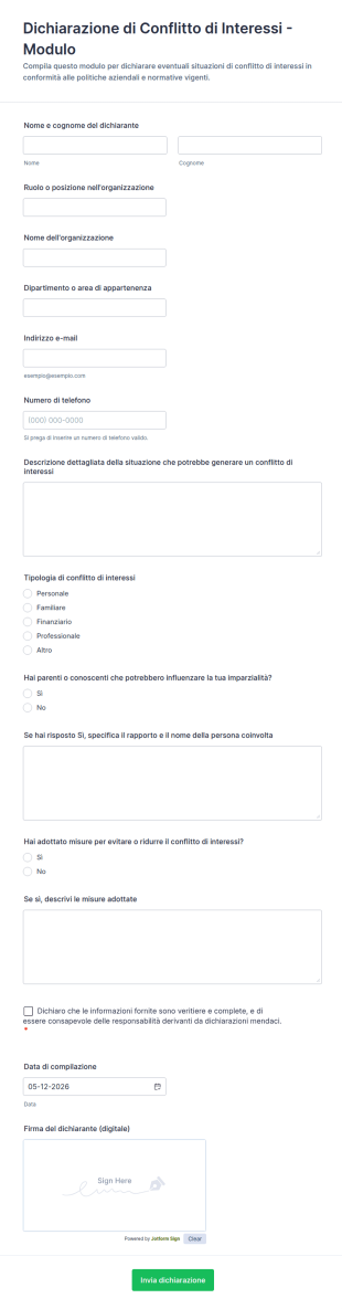 Dichiarazione Di Conflitto Di Interessi Modulo