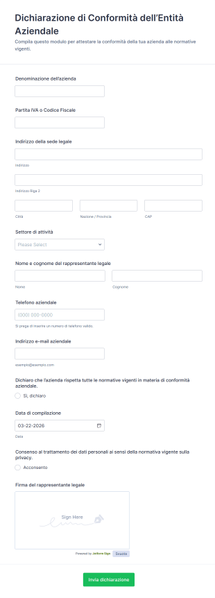 Dichiarazione Di Conformità Dell’Entità Aziendale