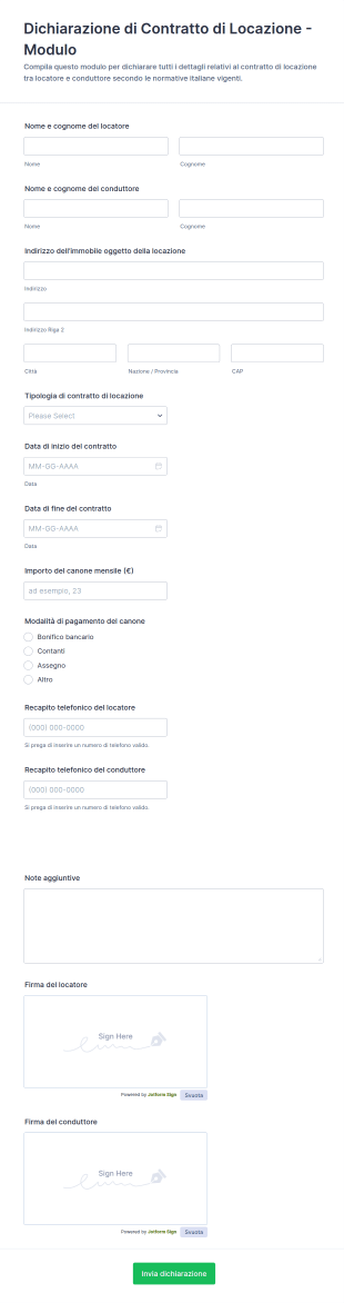 Dichiarazione Di Contratto Di Locazione Modulo