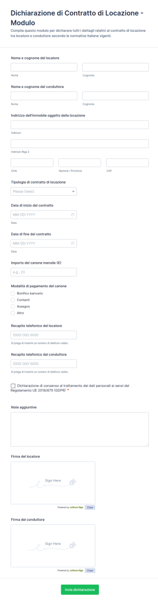 Dichiarazione Di Contratto Di Locazione Modulo