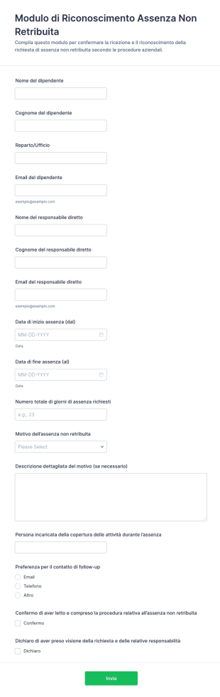 Dichiarazione Di Convalida Del Congedo Non Retribuito