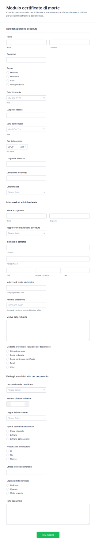 Dichiarazione Di Decesso Form