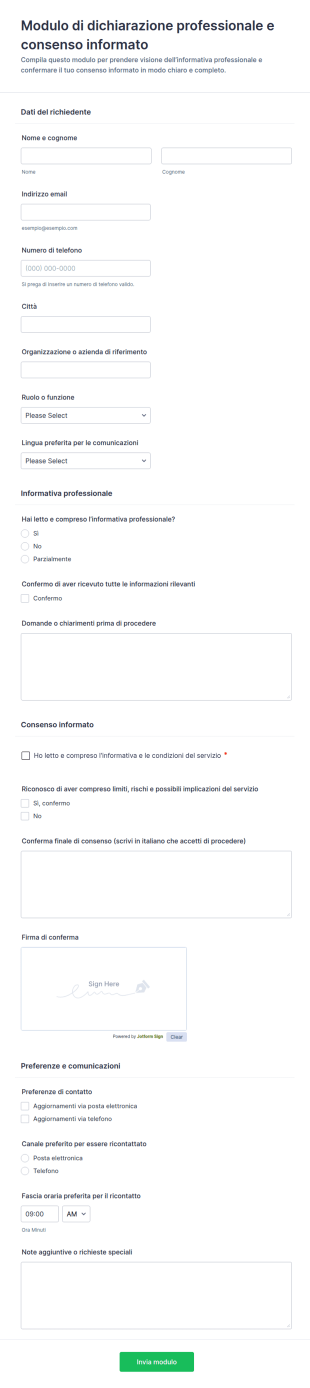 Dichiarazione Di Divulgazione Professionale E Consenso Informato Modulo