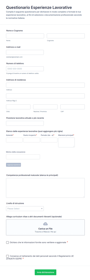 Dichiarazione Di Esperienza Lavorativa Modulo