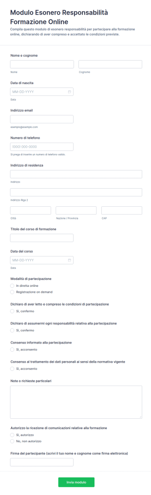 Dichiarazione Di Formazione Online