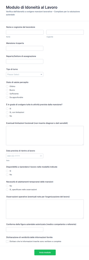 Dichiarazione Di Idoneità Al Lavoro