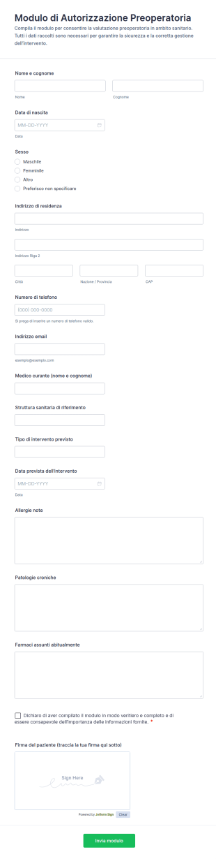 Dichiarazione Di Idoneità Preoperatoria Form