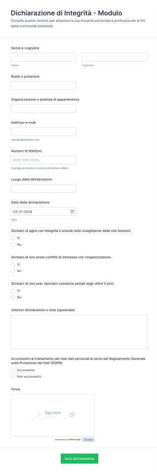 Dichiarazione Di Integrità Modulo