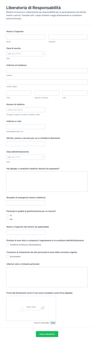 Dichiarazione Di Liberatoria E Responsabilità