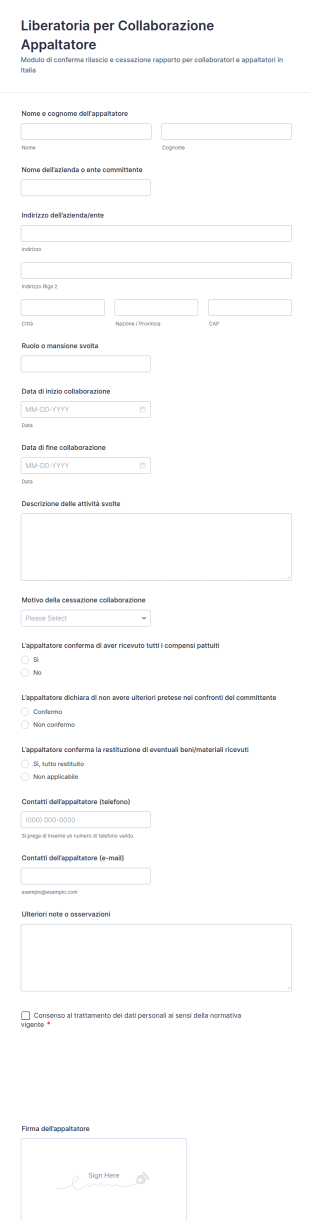 Dichiarazione Di Liberatoria Per Collaboratori