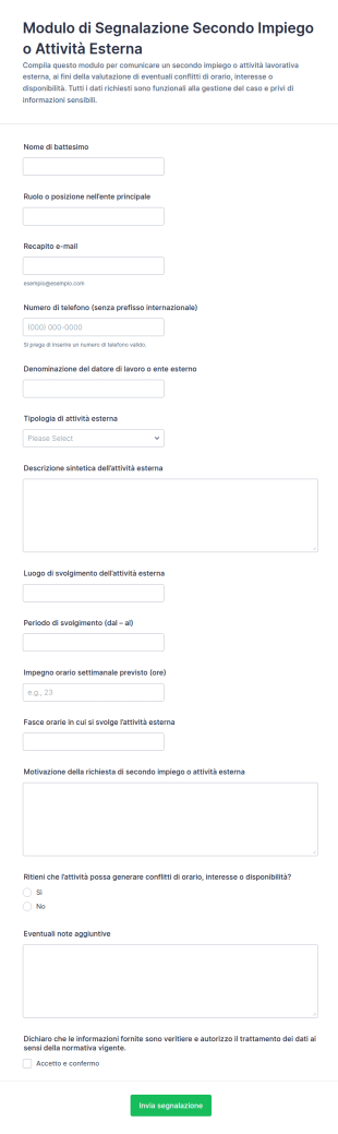Dichiarazione Di Occupazione Esterna Form