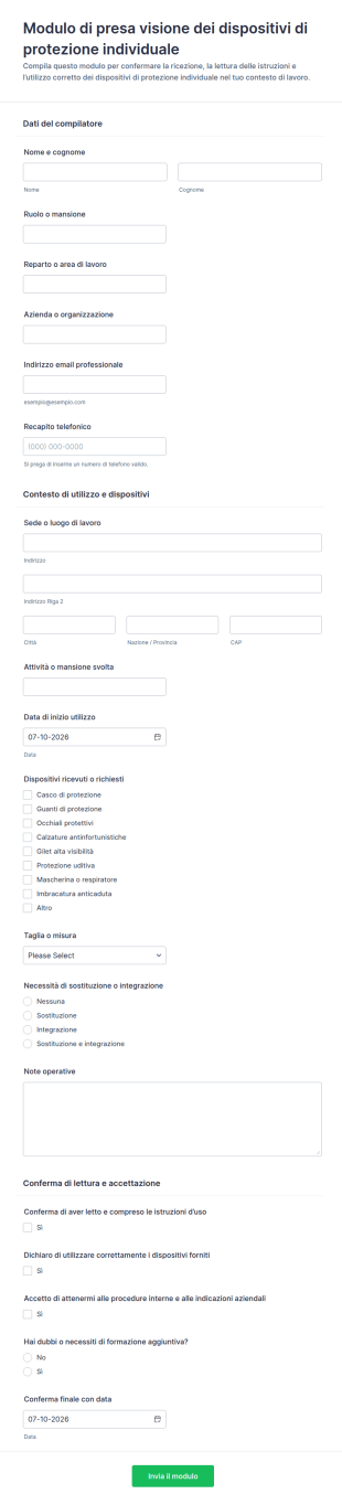 Dichiarazione Di Presa Visione Dei DPI