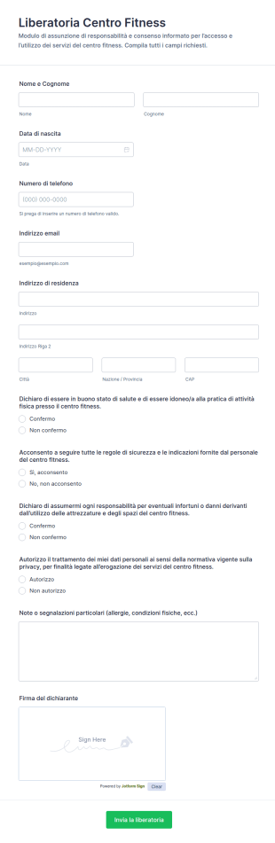 Dichiarazione Di Responsabilità Per Centro Fitness