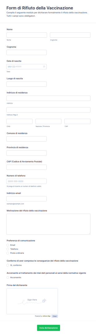Dichiarazione Di Rifiuto Vaccinale