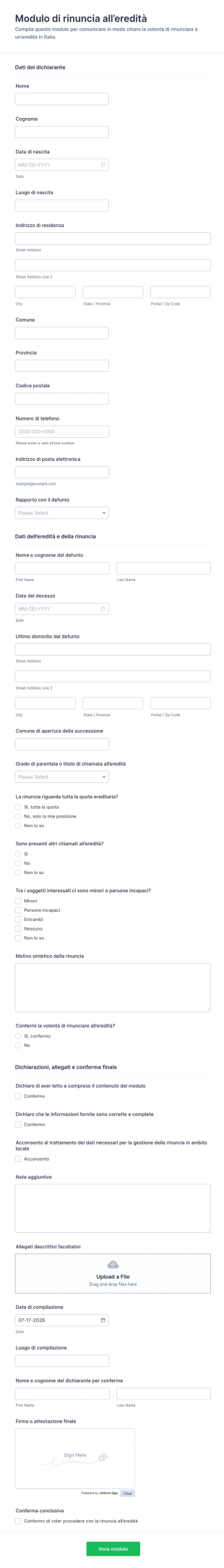 Dichiarazione Di Rinuncia All’eredità