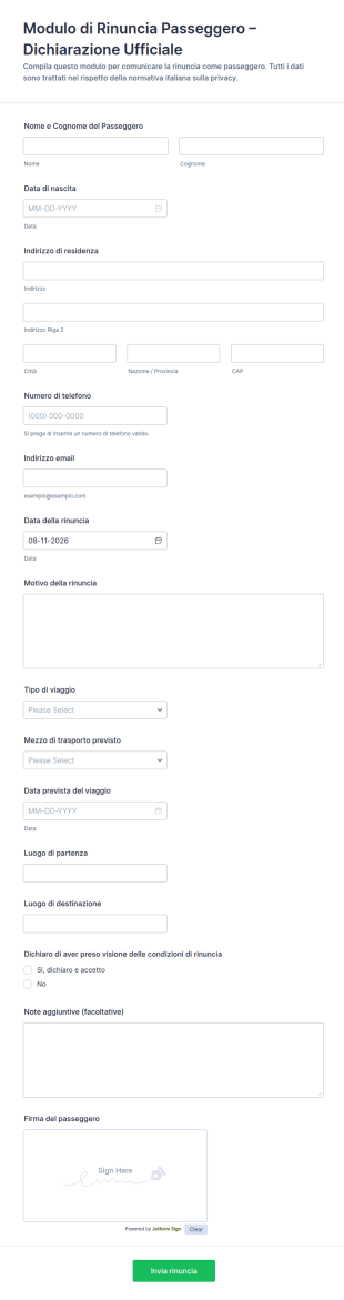 Dichiarazione Di Rinuncia Del Passeggero