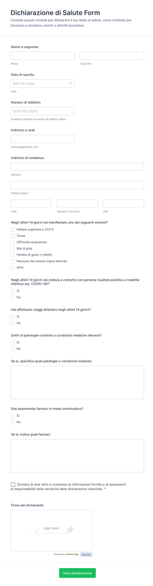 Dichiarazione Di Salute Form